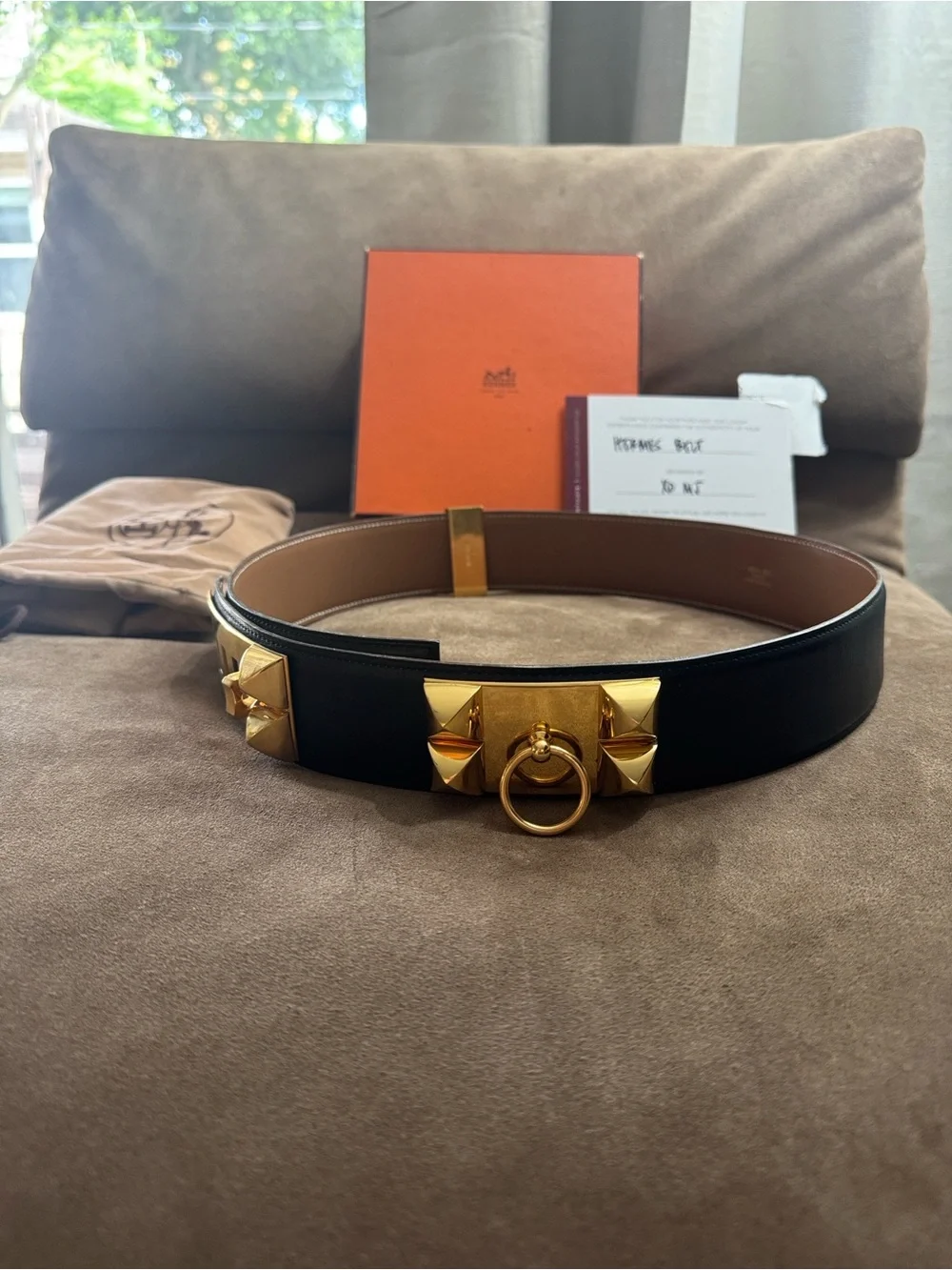 Hermès Collier de Chien Black Box Leather Belt Gold Hardware Size 85 - Picture 4 of 17